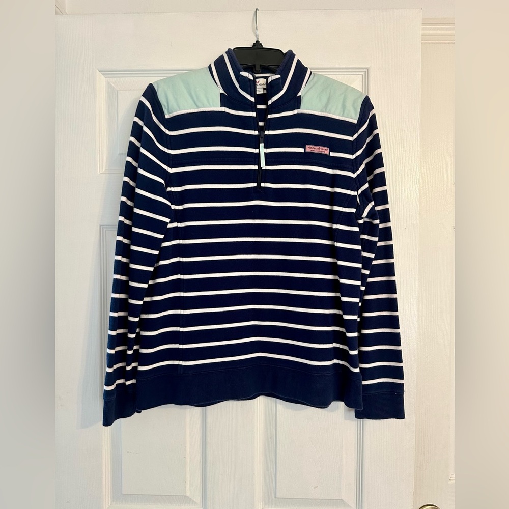 Vineyard Vines Navy and Mint Striped Women's Sweatshirt